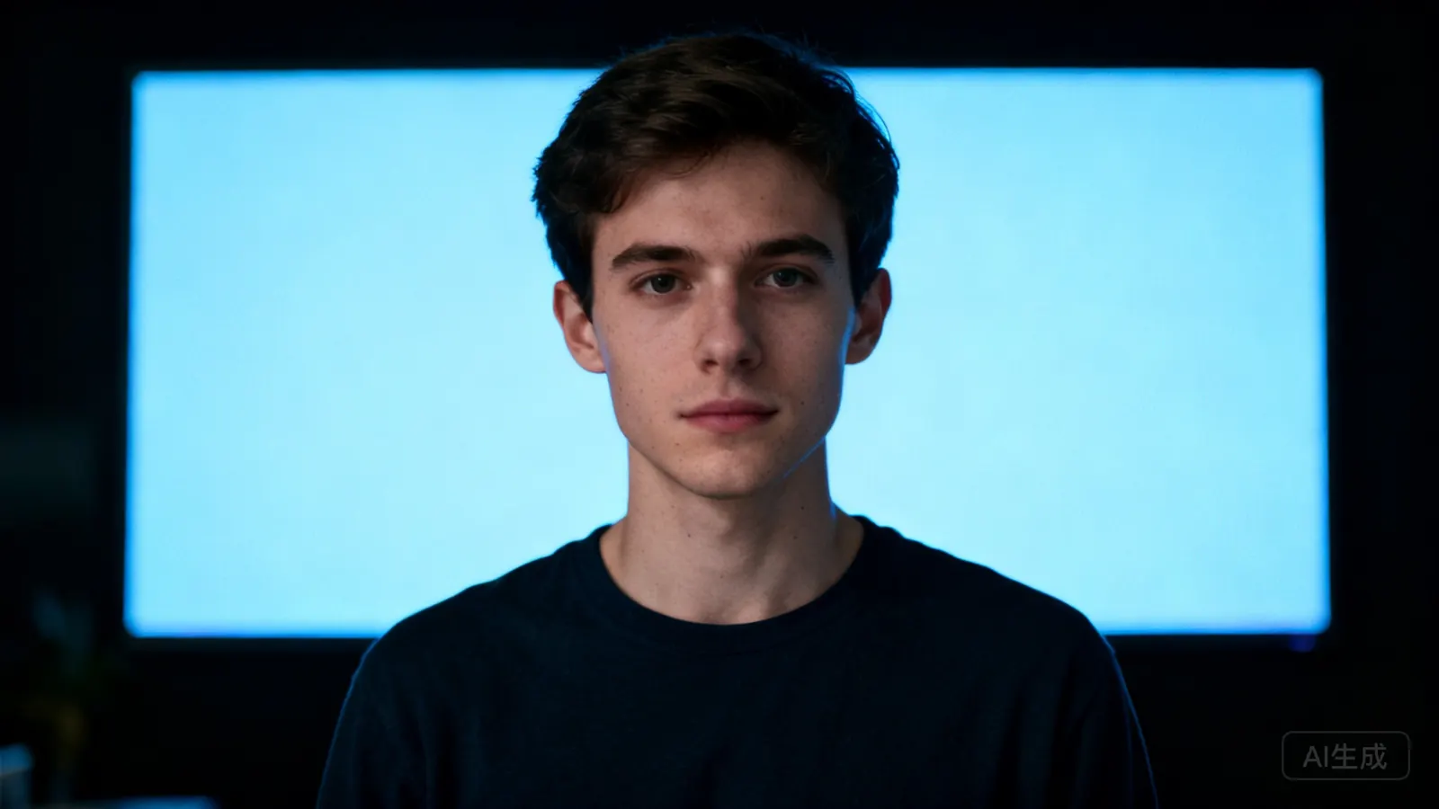 Founder standing in front of a glowing screen