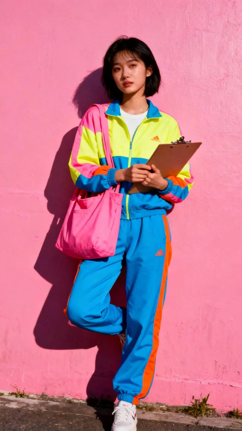 The organiser, in a yellow and blue tracksuit, holding a clipboard