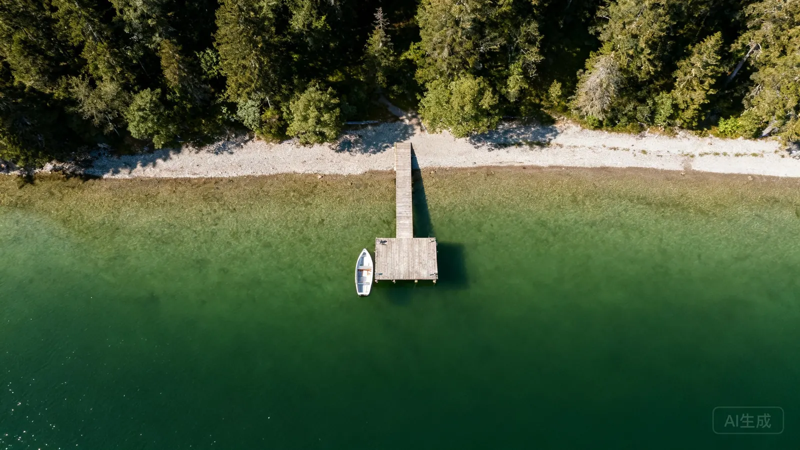 Aerial view of a jetty on the green lake