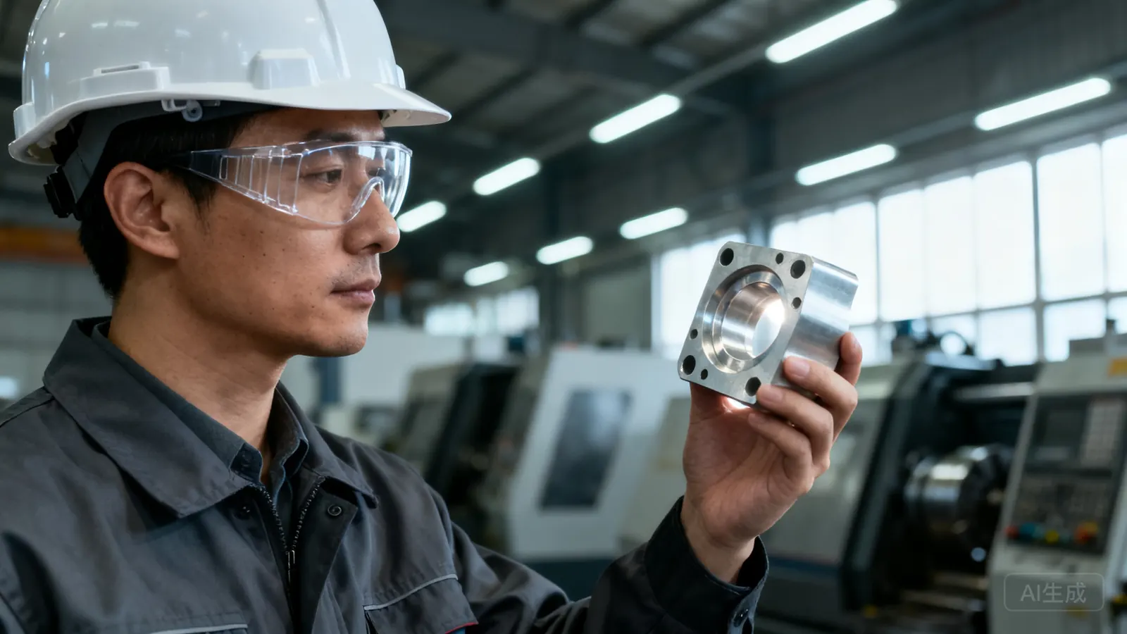 Engineer inspecting an aluminium part