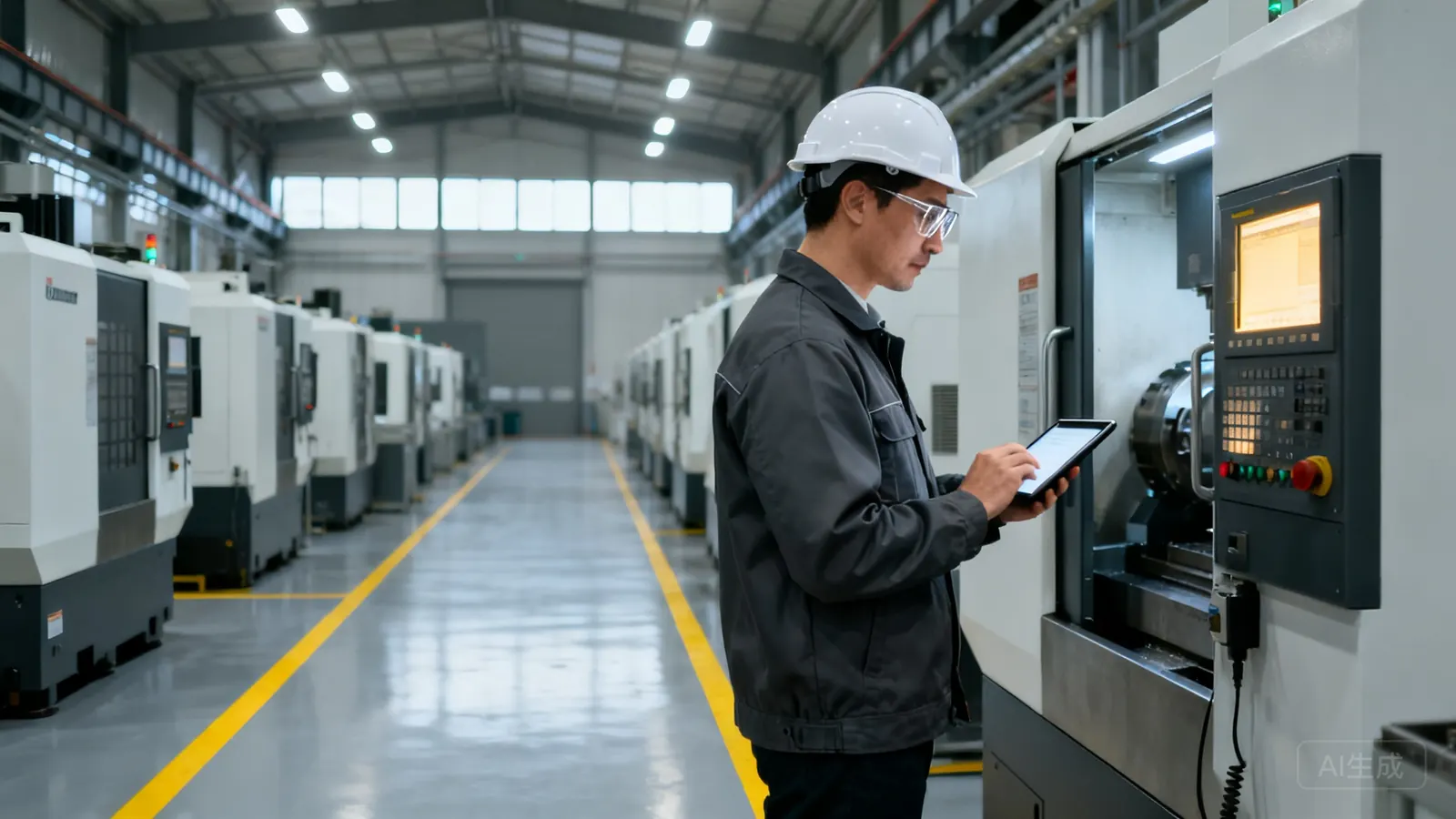 Engineer checking a job card on a tablet